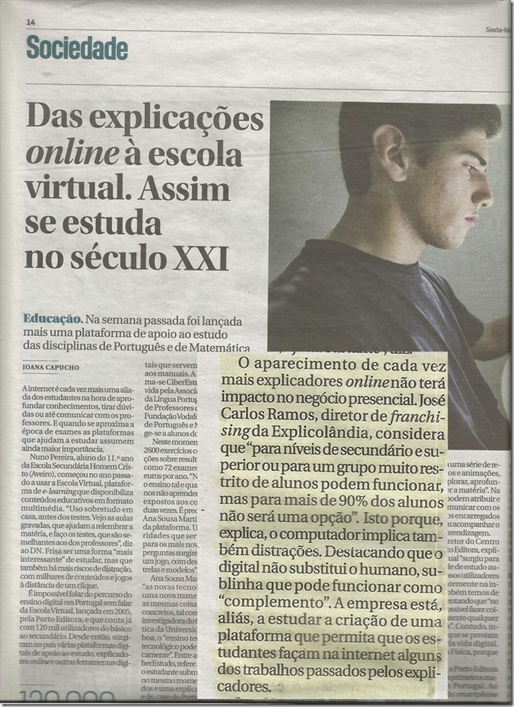 EXPLICOLÂNDIA em destaque no Jornal Diário de Noticias (Das Explicações Online à Escola Virtual, 9/6/2017)